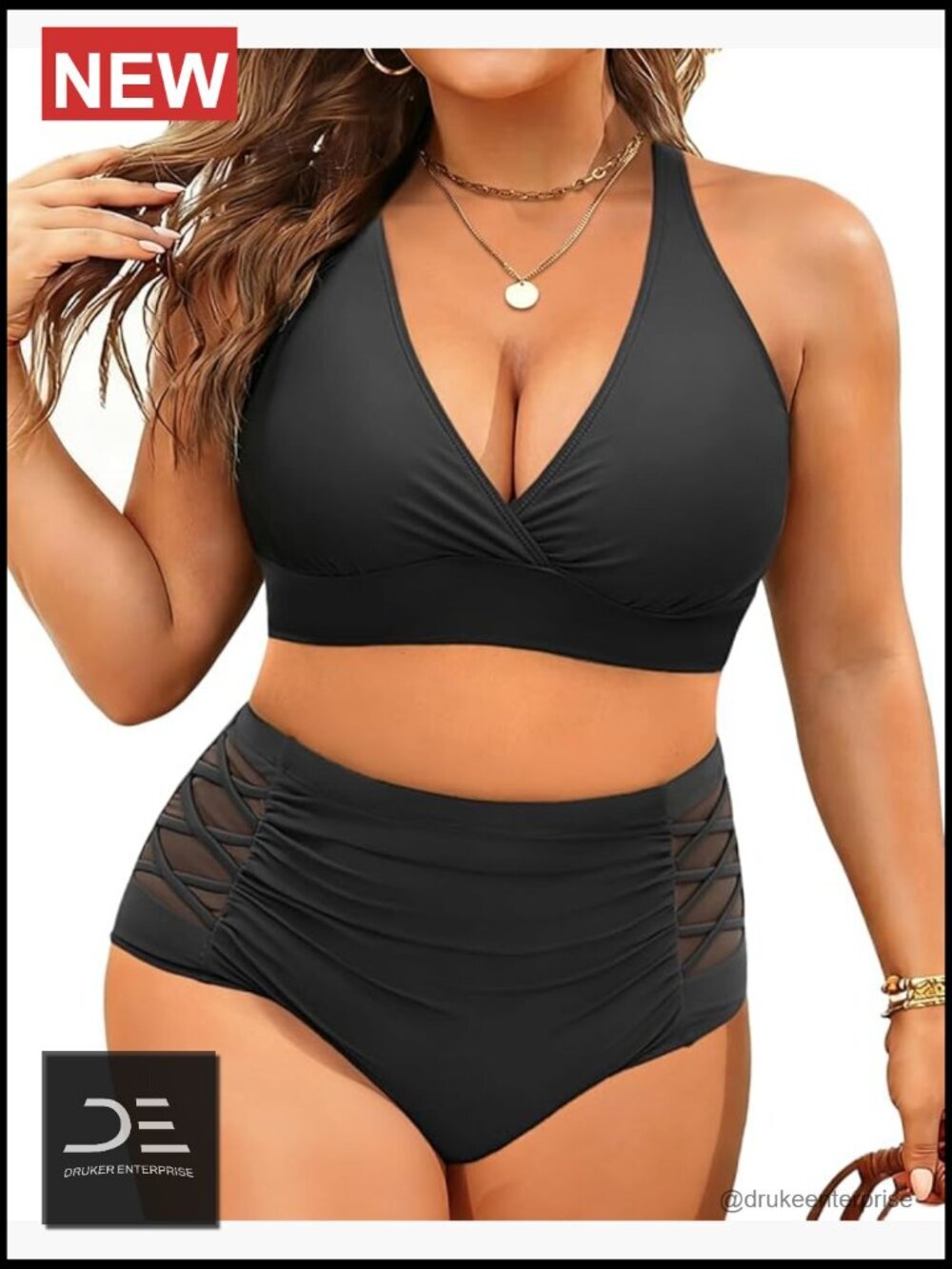 Plus Size High Waisted Bikini Set Tummy Control Two Piece Swimwear